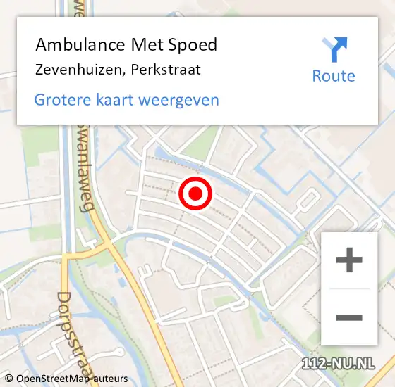 Locatie op kaart van de 112 melding: Ambulance Met Spoed Naar Zevenhuizen, Perkstraat op 14 maart 2017 04:41