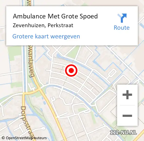 Locatie op kaart van de 112 melding: Ambulance Met Grote Spoed Naar Zevenhuizen, Perkstraat op 14 maart 2017 04:42