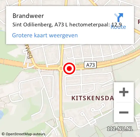 Locatie op kaart van de 112 melding: Brandweer Sint Odilienberg, A73 R hectometerpaal: 12,2 op 14 maart 2017 07:15