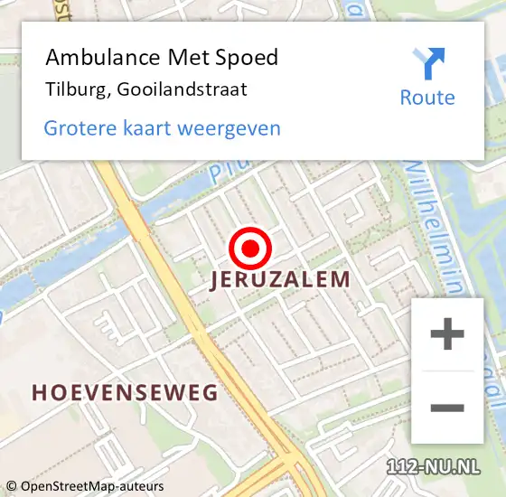 Locatie op kaart van de 112 melding: Ambulance Met Spoed Naar Tilburg, Gooilandstraat op 14 maart 2017 09:49