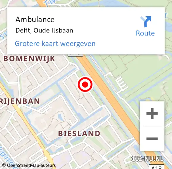 Locatie op kaart van de 112 melding: Ambulance Delft, Oude IJsbaan op 14 maart 2017 12:38