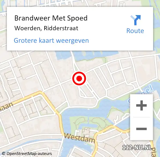 Locatie op kaart van de 112 melding: Brandweer Met Spoed Naar Woerden, Ridderstraat op 14 maart 2017 12:57