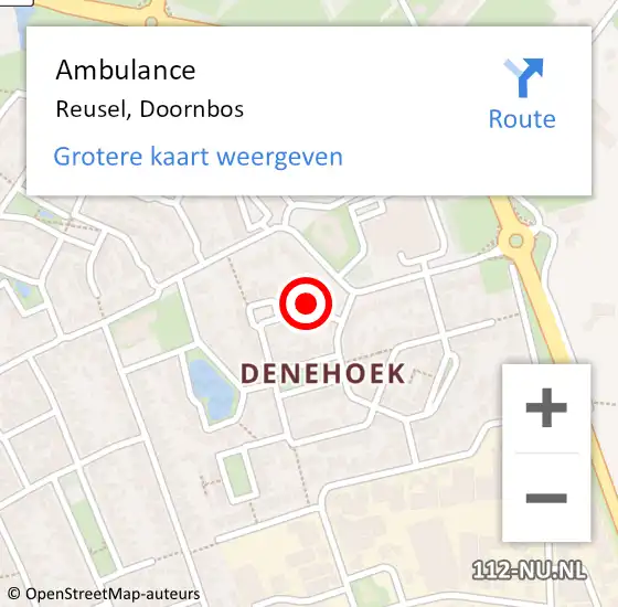 Locatie op kaart van de 112 melding: Ambulance Reusel, Doornbos op 14 maart 2017 13:08