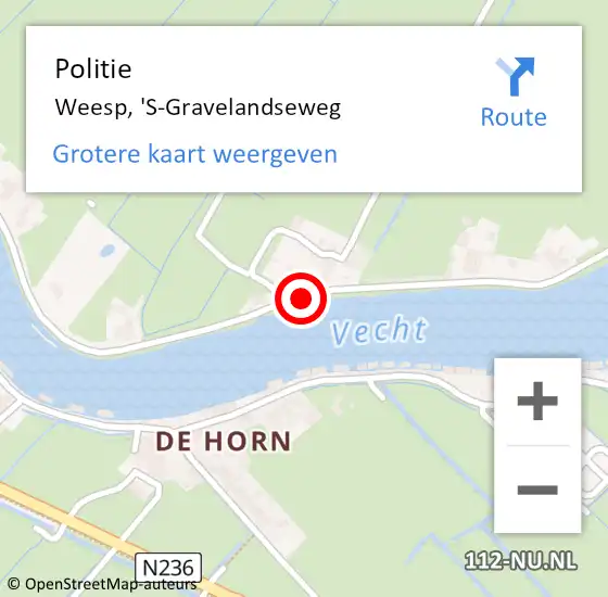 Locatie op kaart van de 112 melding: Politie Weesp, 's-Gravelandseweg op 14 maart 2017 14:48