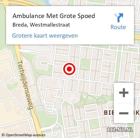 Locatie op kaart van de 112 melding: Ambulance Met Grote Spoed Naar Breda, Westmallestraat op 14 maart 2017 16:56