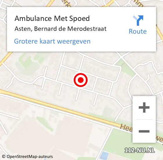 Locatie op kaart van de 112 melding: Ambulance Met Spoed Naar Asten, Bernard de Merodestraat op 14 maart 2017 17:09