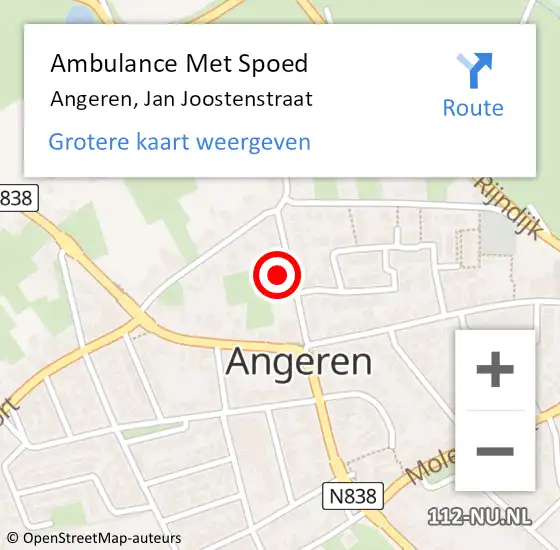 Locatie op kaart van de 112 melding: Ambulance Met Spoed Naar Angeren, Jan Joostenstraat op 14 maart 2017 19:22