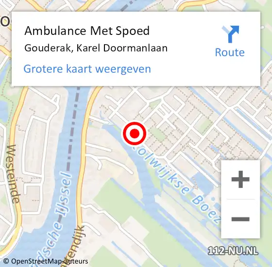 Locatie op kaart van de 112 melding: Ambulance Met Spoed Naar Gouderak, Karel Doormanlaan op 14 maart 2017 21:36
