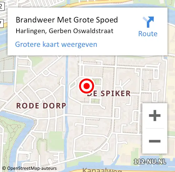 Locatie op kaart van de 112 melding: Brandweer Met Grote Spoed Naar Harlingen, Gerben Oswaldstraat op 14 maart 2017 21:59