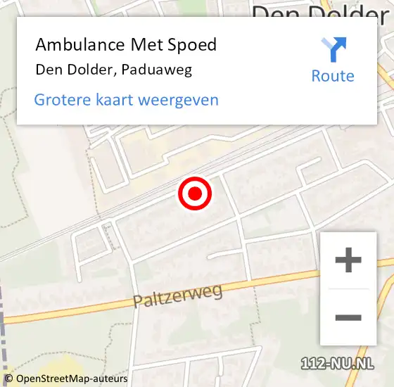 Locatie op kaart van de 112 melding: Ambulance Met Spoed Naar Den Dolder, Paduaweg op 13 januari 2014 23:47