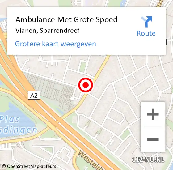 Locatie op kaart van de 112 melding: Ambulance Met Grote Spoed Naar Vianen, Sparrendreef op 15 maart 2017 00:45