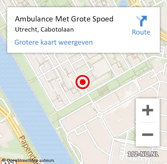 Locatie op kaart van de 112 melding: Ambulance Met Grote Spoed Naar Utrecht, Cabotolaan op 15 maart 2017 05:42