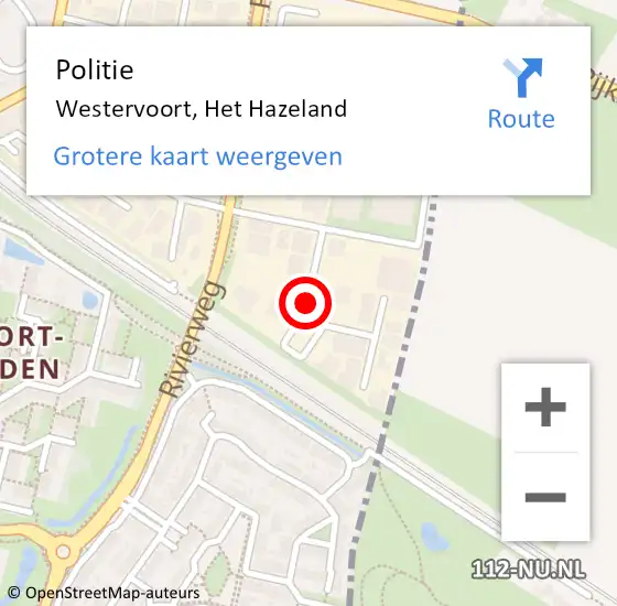 Locatie op kaart van de 112 melding: Politie Westervoort, Het Hazeland op 15 maart 2017 05:47