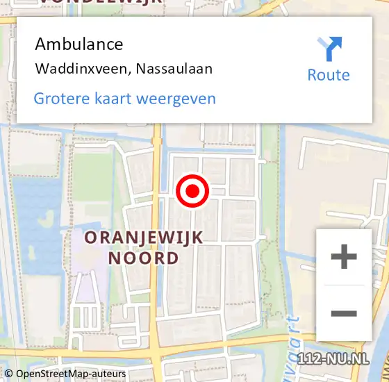 Locatie op kaart van de 112 melding: Ambulance Waddinxveen, Nassaulaan op 15 maart 2017 07:51