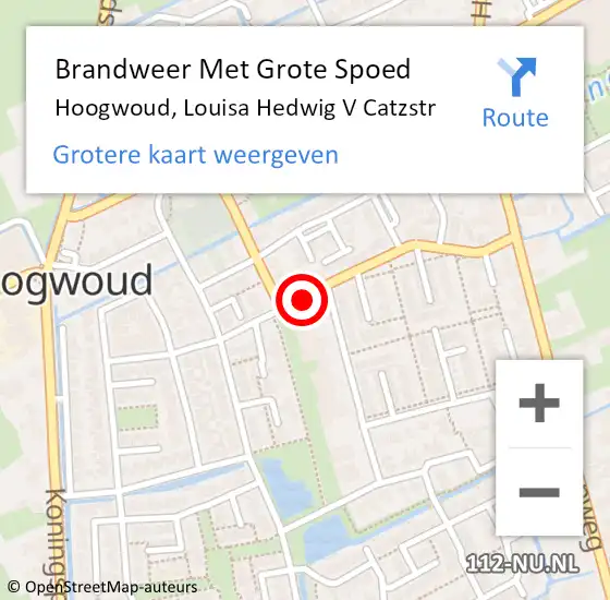 Locatie op kaart van de 112 melding: Brandweer Met Grote Spoed Naar Hoogwoud, Louisa Hedwig V Catzstr op 15 maart 2017 09:07