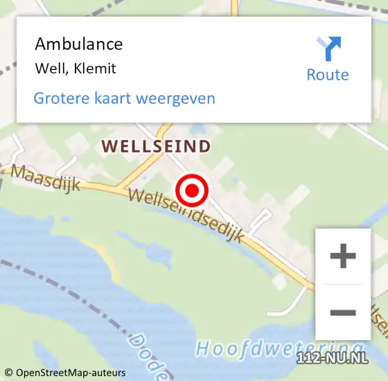 Locatie op kaart van de 112 melding: Ambulance Well, Klemit op 15 maart 2017 09:10