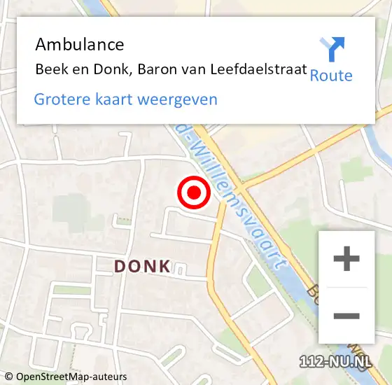 Locatie op kaart van de 112 melding: Ambulance Beek en Donk, Baron van Leefdaelstraat op 15 maart 2017 10:49