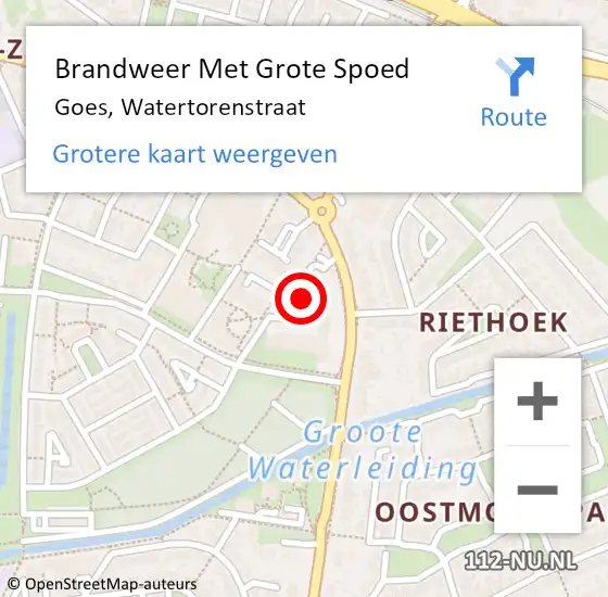 Locatie op kaart van de 112 melding: Brandweer Met Grote Spoed Naar Goes, Watertorenstraat op 15 maart 2017 11:29