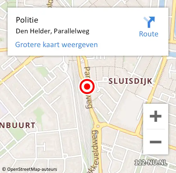 Locatie op kaart van de 112 melding: Politie Den Helder, Parallelweg op 15 maart 2017 12:17