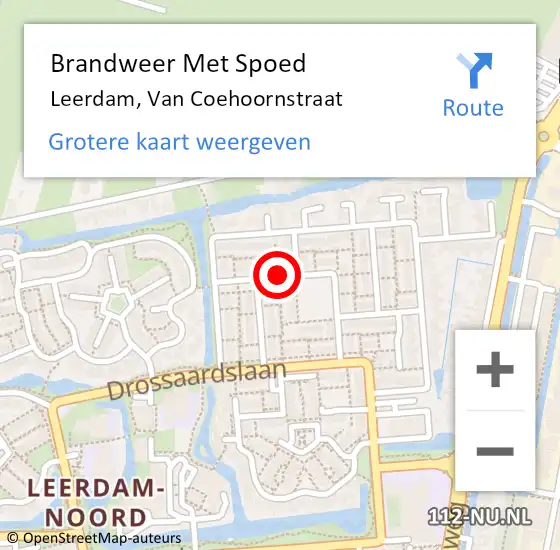 Locatie op kaart van de 112 melding: Brandweer Met Spoed Naar Leerdam, Van Coehoornstraat op 15 maart 2017 13:06