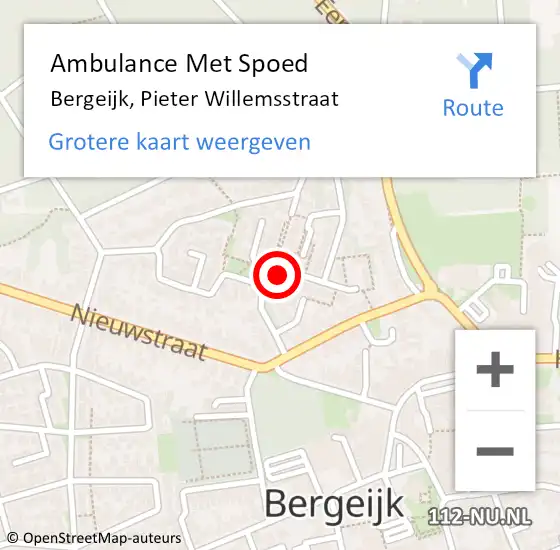 Locatie op kaart van de 112 melding: Ambulance Met Spoed Naar Bergeijk, Pieter Willemsstraat op 15 maart 2017 14:16