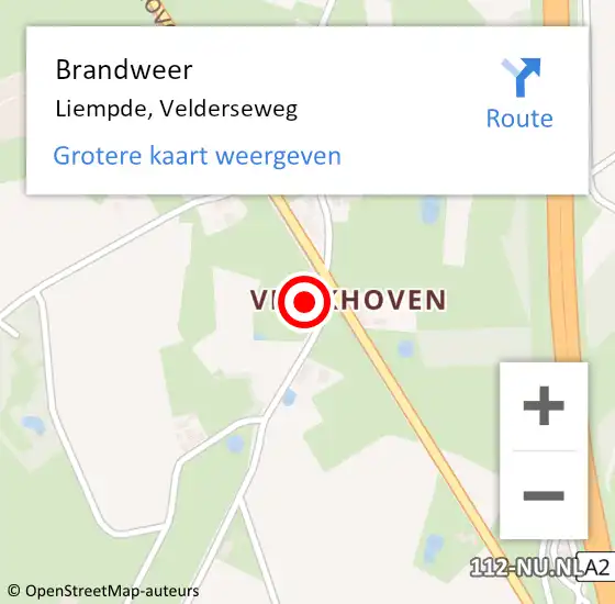 Locatie op kaart van de 112 melding: Brandweer Liempde, Velderseweg op 15 maart 2017 14:24