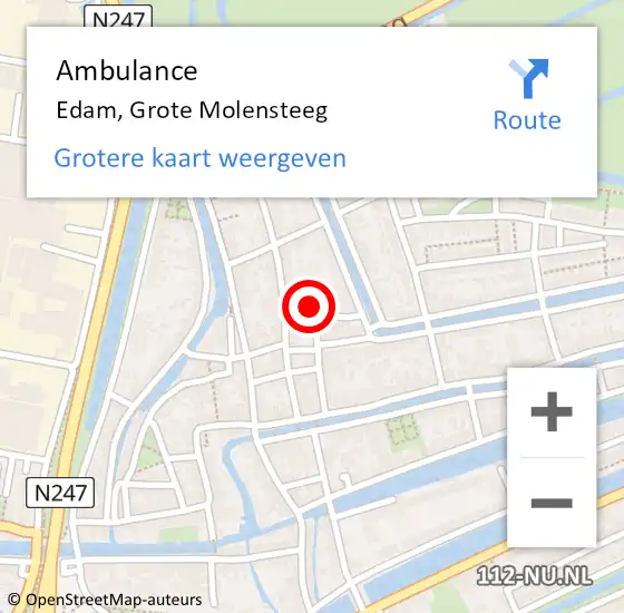 Locatie op kaart van de 112 melding: Ambulance Edam, Grote Molensteeg op 15 maart 2017 15:12