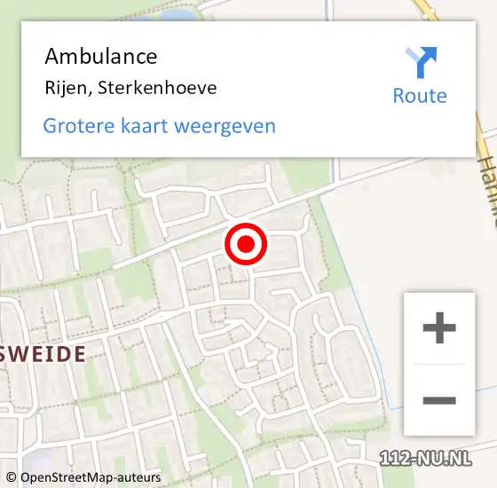 Locatie op kaart van de 112 melding: Ambulance Rijen, Sterkenhoeve op 15 maart 2017 15:38