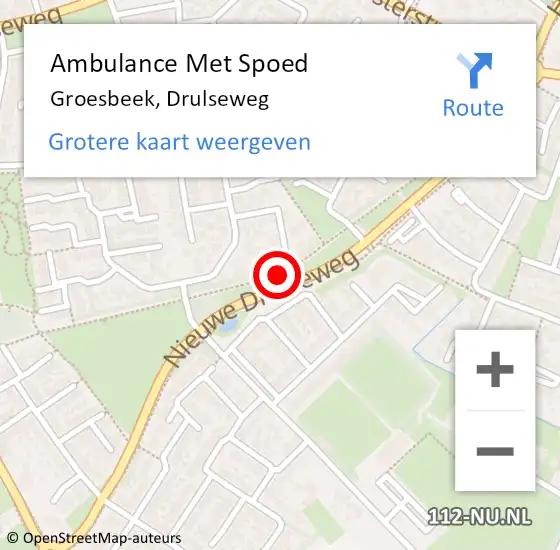 Locatie op kaart van de 112 melding: Ambulance Met Spoed Naar Groesbeek, Drulseweg op 15 maart 2017 16:19