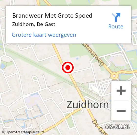 Locatie op kaart van de 112 melding: Brandweer Met Grote Spoed Naar Zuidhorn, De Gast op 15 maart 2017 16:30