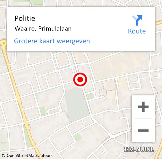 Locatie op kaart van de 112 melding: Politie Waalre, Primulalaan op 15 maart 2017 16:42