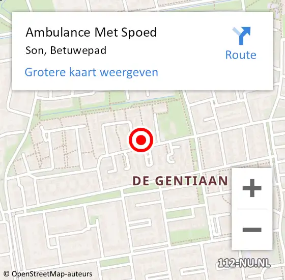 Locatie op kaart van de 112 melding: Ambulance Met Spoed Naar Son, Betuwepad op 15 maart 2017 17:19