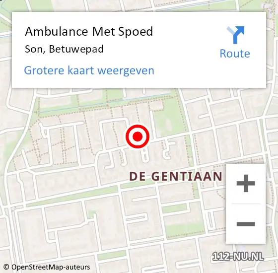 Locatie op kaart van de 112 melding: Ambulance Met Spoed Naar Son, Betuwepad op 15 maart 2017 17:39