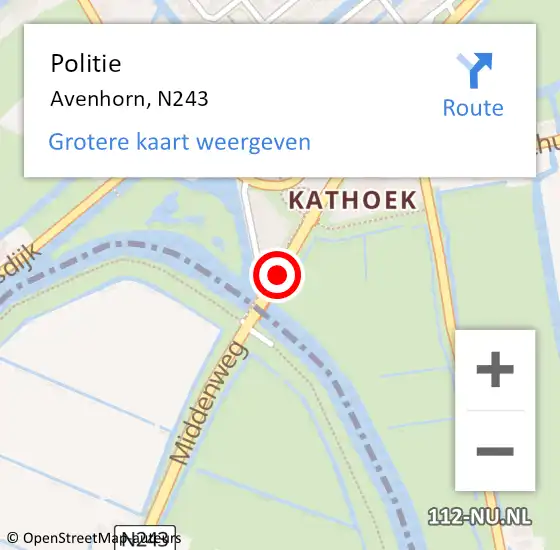 Locatie op kaart van de 112 melding: Politie Avenhorn, N243 op 15 maart 2017 18:03