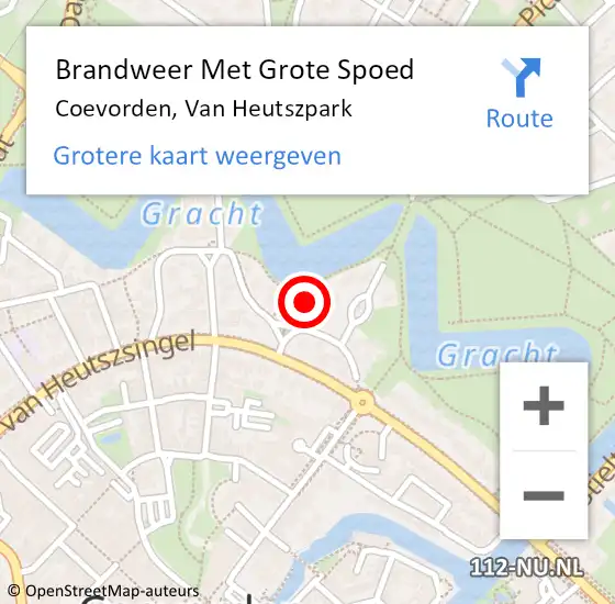 Locatie op kaart van de 112 melding: Brandweer Met Grote Spoed Naar Coevorden, Van Heutszpark op 15 maart 2017 21:48