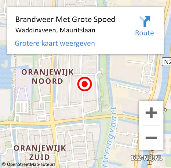 Locatie op kaart van de 112 melding: Brandweer Met Grote Spoed Naar Waddinxveen, Mauritslaan op 15 maart 2017 22:54