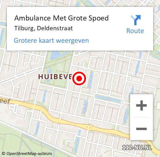 Locatie op kaart van de 112 melding: Ambulance Met Grote Spoed Naar Tilburg, Deldenstraat op 16 maart 2017 07:35