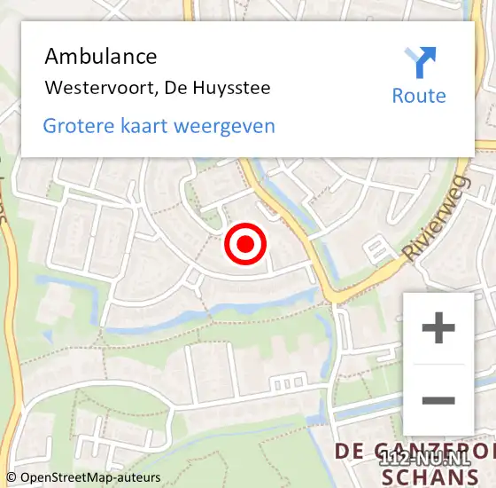 Locatie op kaart van de 112 melding: Ambulance Westervoort, De Huysstee op 16 maart 2017 08:07