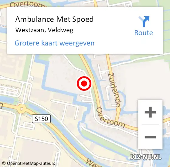 Locatie op kaart van de 112 melding: Ambulance Met Spoed Naar Westzaan, Veldweg op 16 maart 2017 08:37