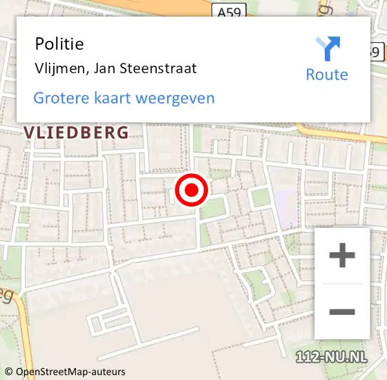 Locatie op kaart van de 112 melding: Politie Vlijmen, Jan Steenstraat op 16 maart 2017 09:13