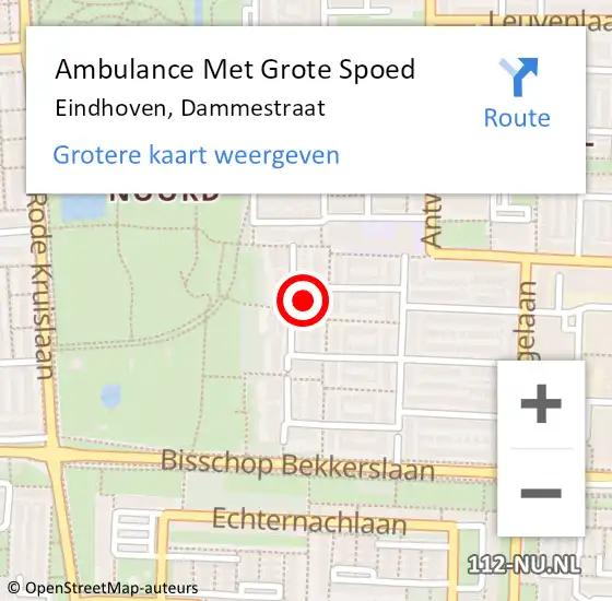 Locatie op kaart van de 112 melding: Ambulance Met Grote Spoed Naar Eindhoven, Dammestraat op 16 maart 2017 12:10