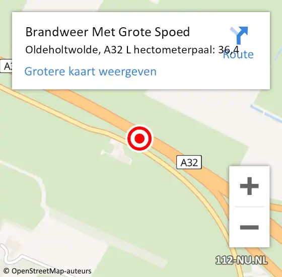 Locatie op kaart van de 112 melding: Brandweer Met Grote Spoed Naar Oldeholtwolde, A32 L hectometerpaal: 36,4 op 14 januari 2014 07:56