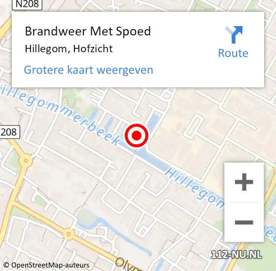 Locatie op kaart van de 112 melding: Brandweer Met Spoed Naar Hillegom, Hofzicht op 16 maart 2017 12:56