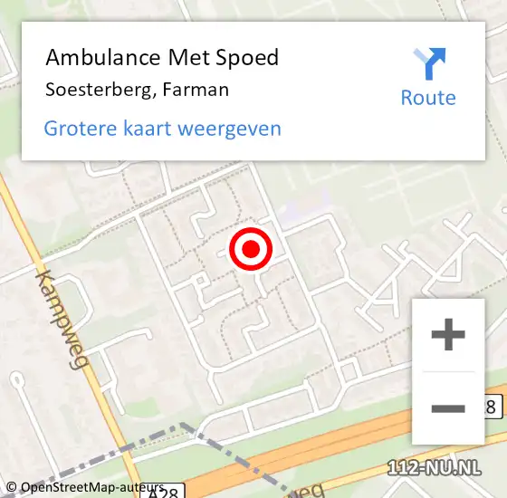 Locatie op kaart van de 112 melding: Ambulance Met Spoed Naar Soesterberg, Farman op 16 maart 2017 13:28