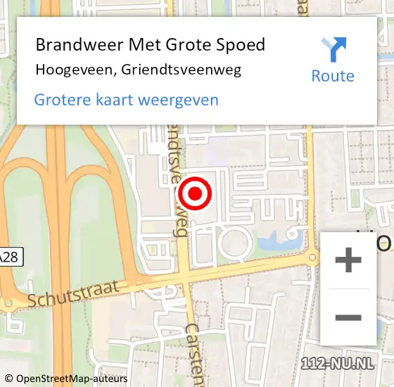 Locatie op kaart van de 112 melding: Brandweer Met Grote Spoed Naar Hoogeveen, Griendtsveenweg op 16 maart 2017 14:36