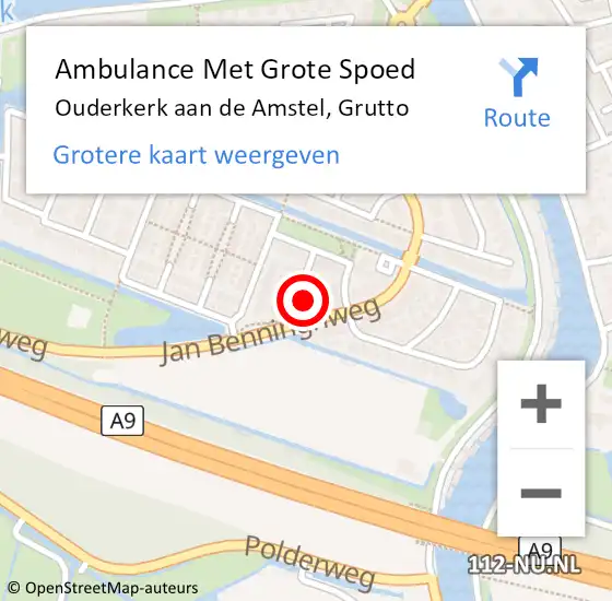 Locatie op kaart van de 112 melding: Ambulance Met Grote Spoed Naar Ouderkerk aan de Amstel, Grutto op 16 maart 2017 14:42