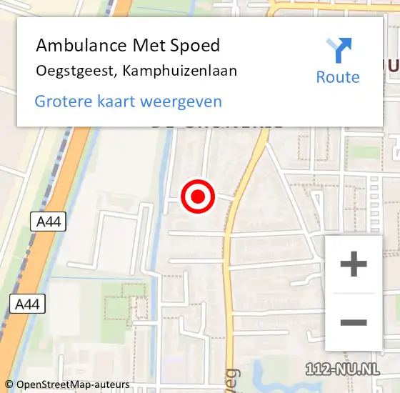 Locatie op kaart van de 112 melding: Ambulance Met Spoed Naar Oegstgeest, Kamphuizenlaan op 16 maart 2017 14:44