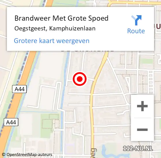 Locatie op kaart van de 112 melding: Brandweer Met Grote Spoed Naar Oegstgeest, Kamphuizenlaan op 16 maart 2017 14:45