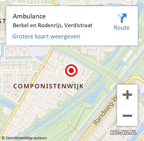 Locatie op kaart van de 112 melding: Ambulance Berkel en Rodenrijs, Verdistraat op 14 januari 2014 08:11