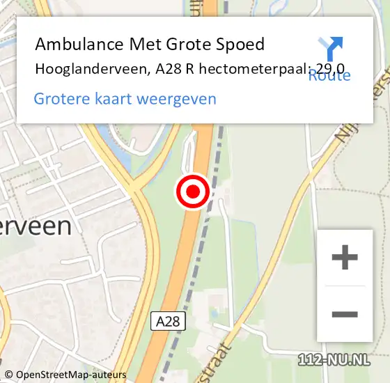 Locatie op kaart van de 112 melding: Ambulance Met Grote Spoed Naar Hooglanderveen, A28 R hectometerpaal: 30,4 op 16 maart 2017 15:12